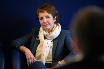 Marie-Ange Debon, présidente du directoire de Keolis, lors du lancement d'une campagne d'attractivité sur les métiers du transport urbain, à Paris, le 1er décembre 2022.
