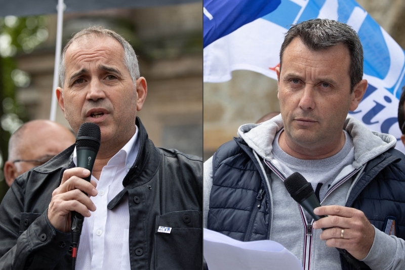 Le secrétaire général du syndicat Unsa Police, Olivier Varlet (à gauche), et celui d'Alliance, Fabien Vanhemelryck.