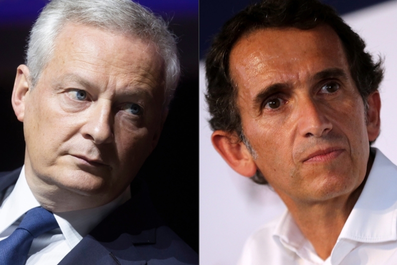 Le ministre de l'économie, Bruno Le Maire (à g.), et le PDG du groupe Carrefour, Alexandre Bompard.