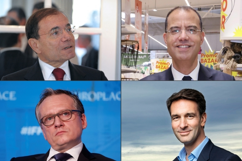 De haut en bas et de gauche à droite : Jean-Charles Naouri, le PDG de Casino ; Moez Zouari, DG de Teract ; Pierre-Henri Chappaz (Rothschild) et Nicolas Constant (Centerview Partners)